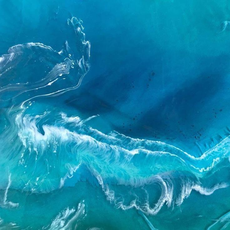 Teal and Aqua Blues. Abstract Coastline. Original Artwork. Tropical Bounty. Antuanelle 3 Seascape. Artwork