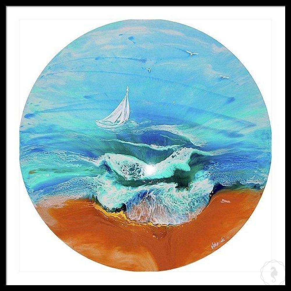 Custom Made. Seascape with Boat. TURQUOISE ocean. Antuanelle 3 Original Artwork. COMMISSION - Artwork