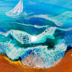 Turquoise artwork. Seascape with yacht. TURQUOISE ocean. Antuanelle 3 Original Artwork.