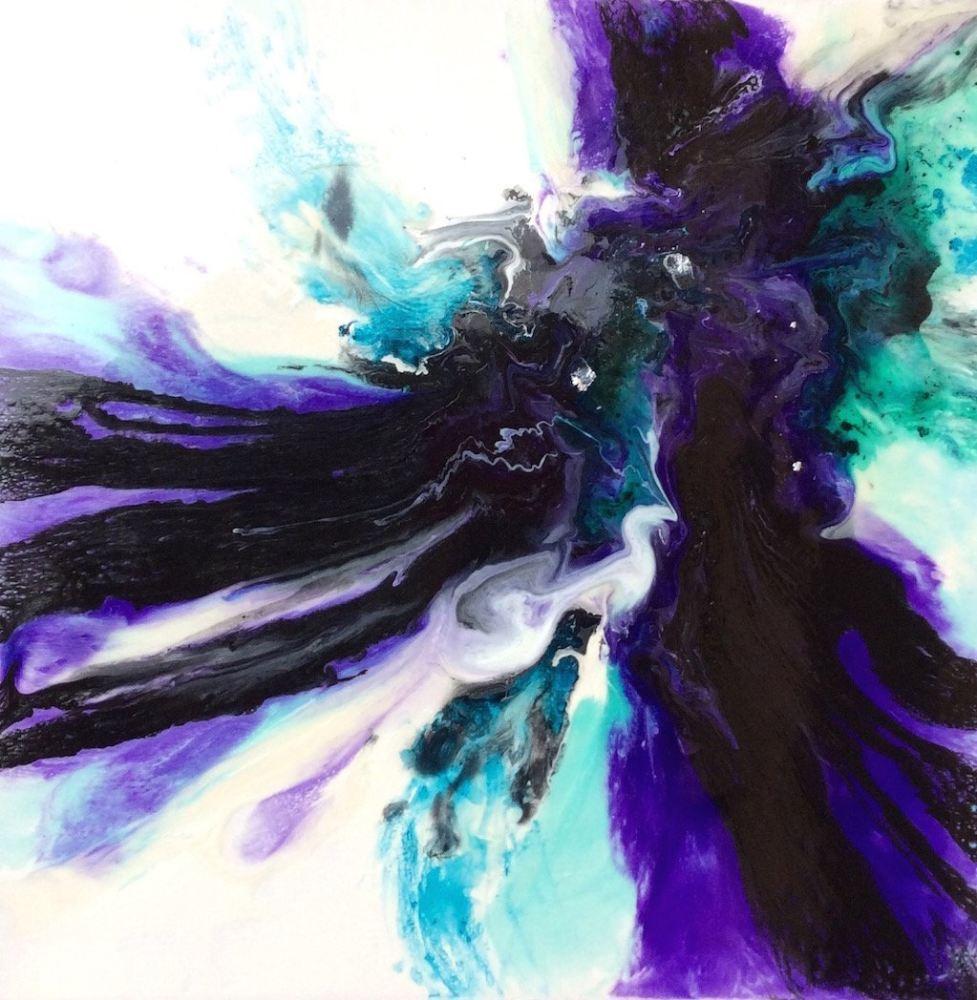 Abstract Blue White and Teal. Original Artwork. Primavera Black Mass. Antuanelle 1 colour. Artwork