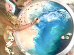 Original Artwork. Navy and Teal Beach. Laguna wave. Abstract shoreline. Antuanelle 5 Coastline Round 