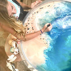 Original Artwork. Navy and Teal Beach. Laguna wave. Abstract shoreline. Antuanelle 4 Coastline Round 