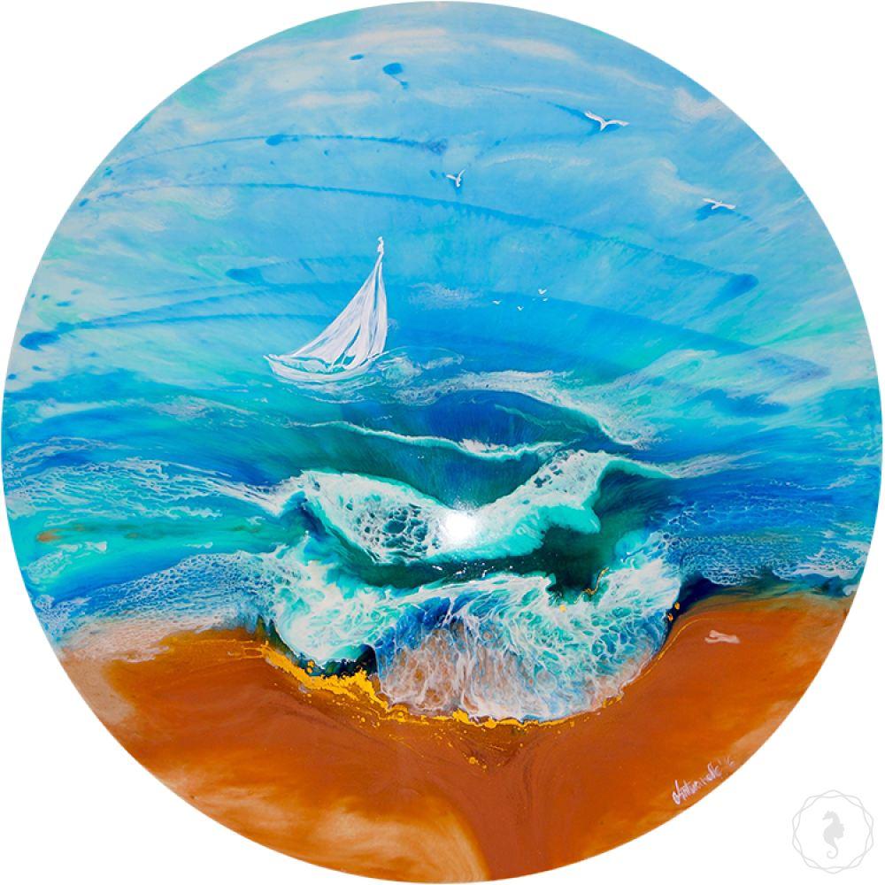 Custom Made. Seascape with Boat. TURQUOISE ocean. Antuanelle 1 Original Artwork. COMMISSION - Artwork