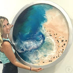 Original Artwork. Navy and Teal Beach. Laguna wave. Abstract shoreline. Antuanelle 1 Coastline Round