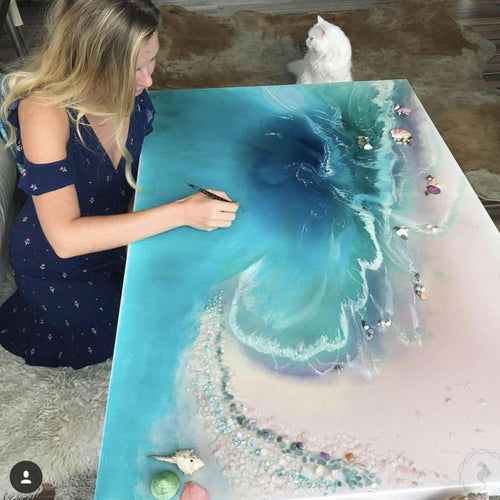 Teal and Aqua Blues. Abstract Coastline. Original Artwork. Tropical Bounty. Antuanelle 1 Seascape. Artwork